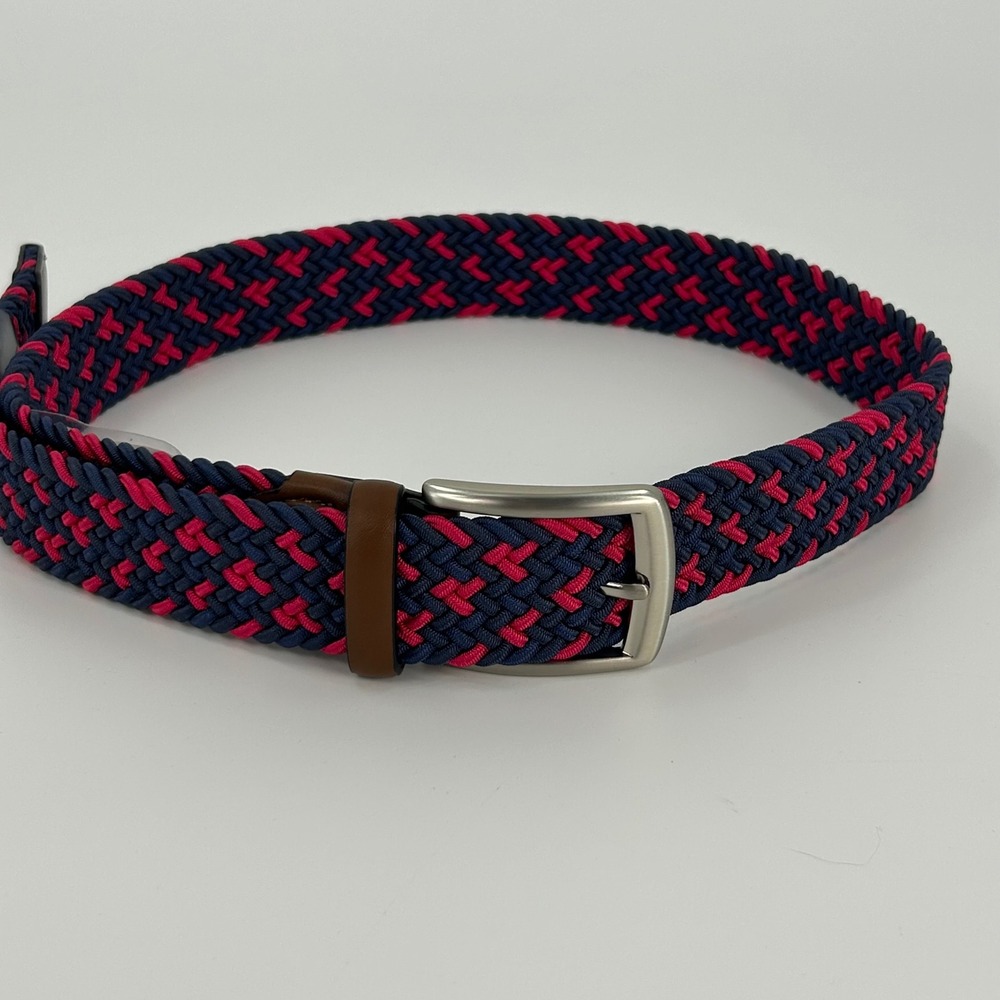 Original Penguin Mens Braided Stretch Belt Navy Red Woven HN86918 Size 30-32 NEW